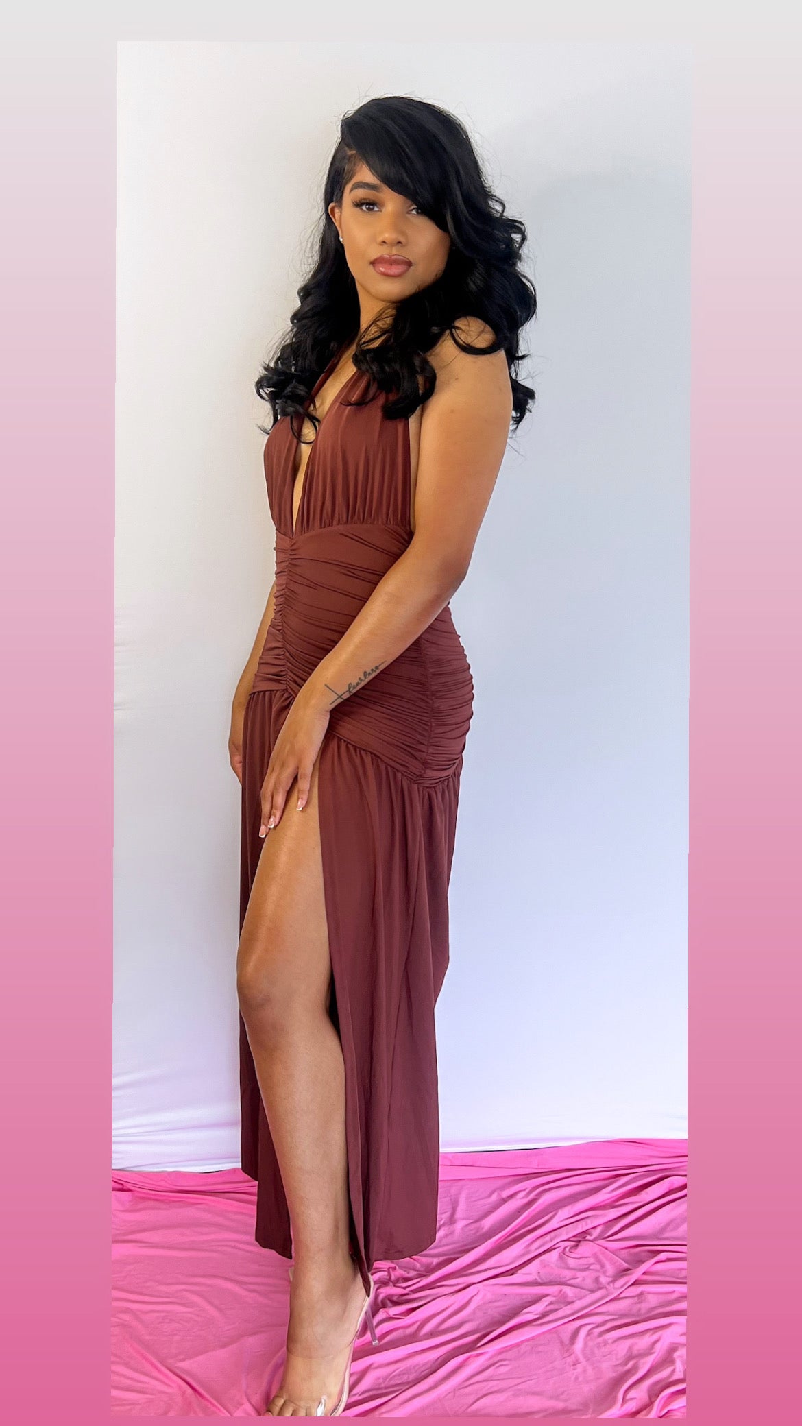 Mocha Ruched Maxi Dress