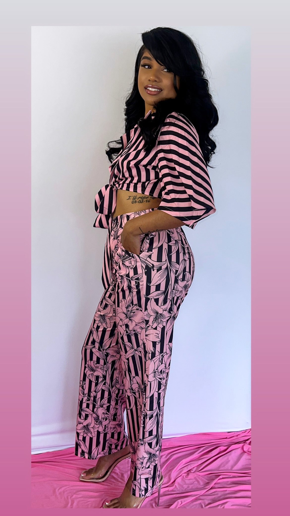 Polished Pink Striped Set