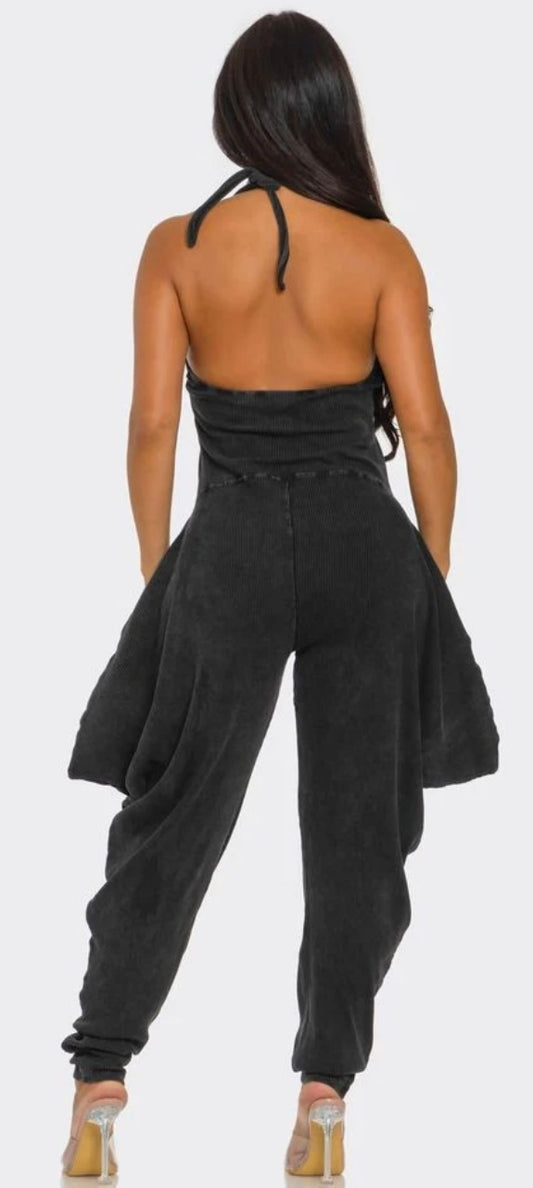 Ribbed Halter baggy jumpsuit